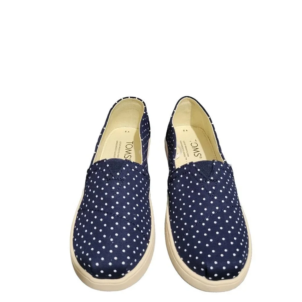 TOMS Girls Classic Slip-On Shoes | Navy Polka Dot | Size 2 | New